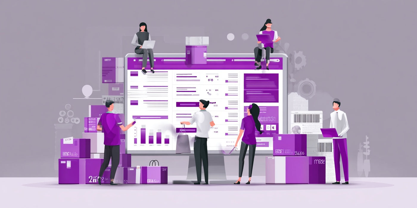 Guide Shopify B2B Enterprise: écran d'ordinateur présentant les solutions e-commerce avancées pour entreprises.