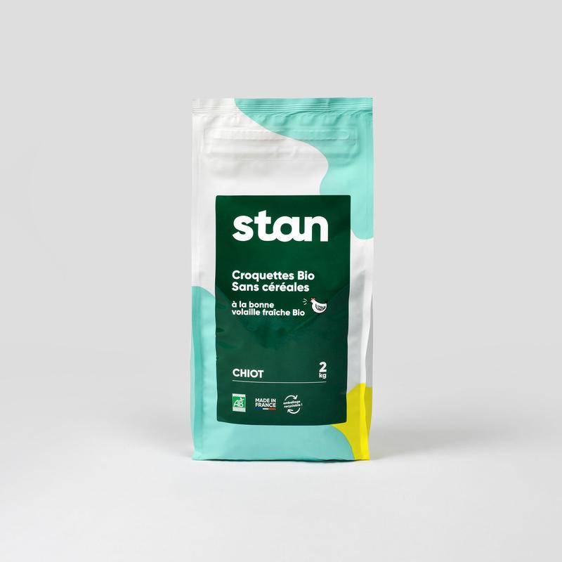 Croquettes premium pour chien adultes, régime sans céréales, emballage agence Shopify.